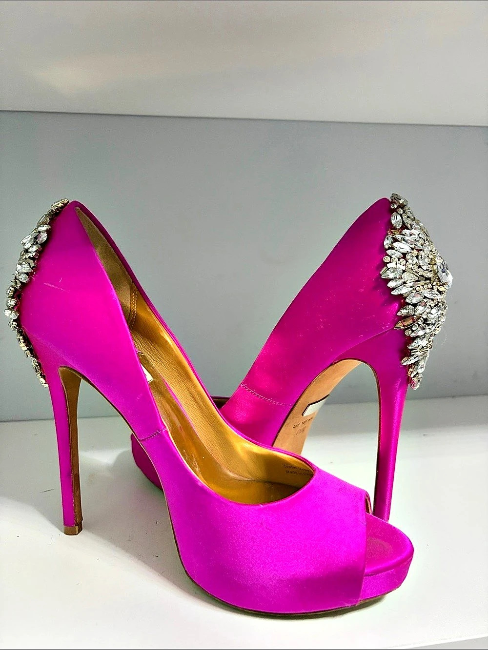 Badgley Mischka Kiara Embellished Peep-Toe Pump Pink Heels